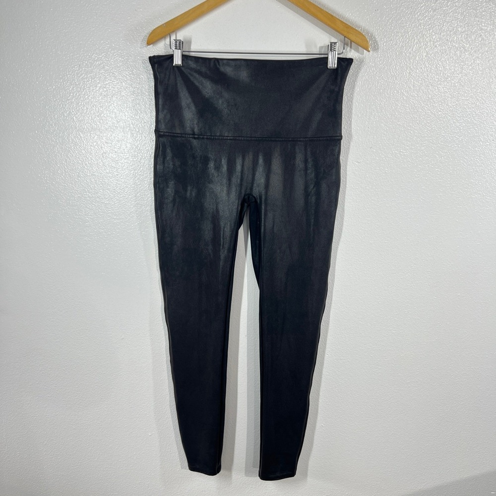Spanx Faux Leather Leggings Women's 1X Tall Black Shaping High Rise Pant‎ - Picture 2 of 8